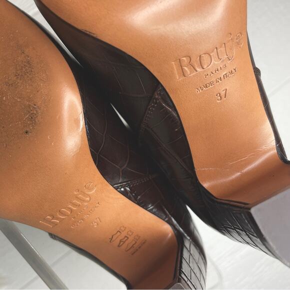 ROUJE PARIS Loana Croco Chocolat Heeled Riding Boots 37 - Picture 7 of 14